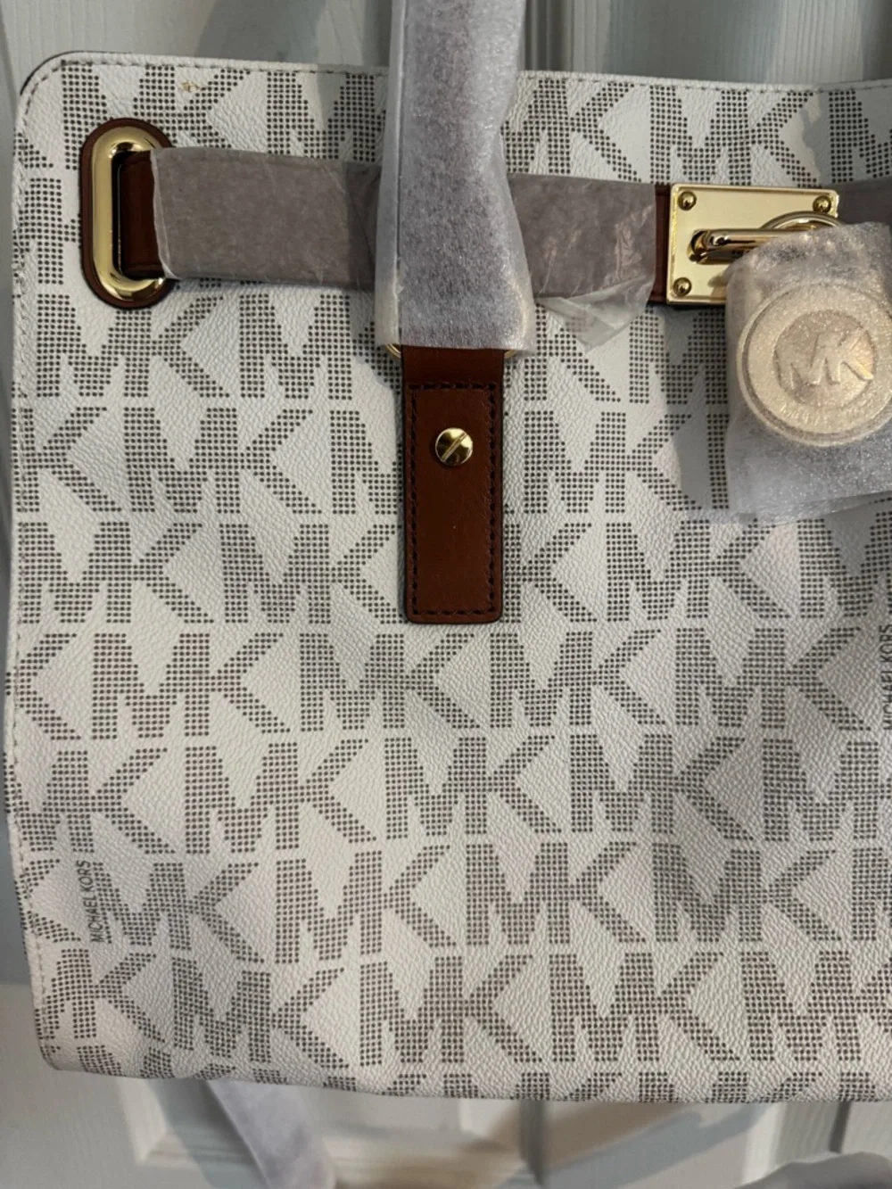 Michael Kors Hamilton PVC LG Signature Tote, Shoulder Bag $368 Vanilla #025  NWT - Picture 3 of 13